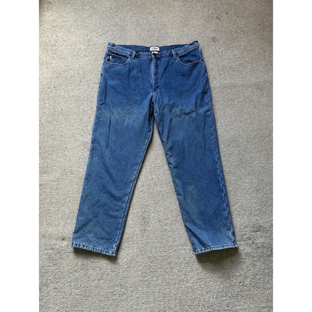 LL Bean Mens Fleece Lined Jeans 42x32 Classic Fit Blue Denim Green Lining 162343